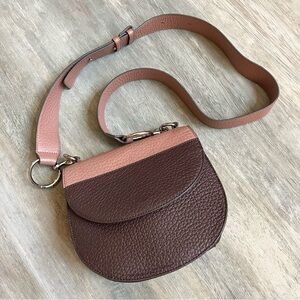 VINCE CAMUTO Leather Crossbody Bag Two-Tone Half Moon Purse Brown